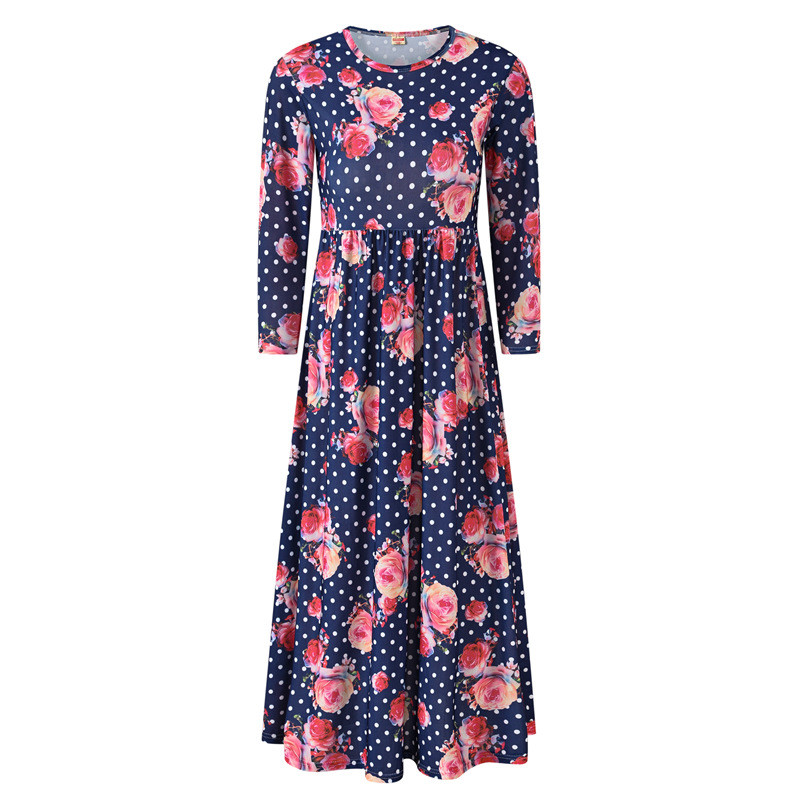 Princess Dresses for Girls Long Sleeve Dress A-line Flowy Maxi Dresses for Girls Dark Blue, Size 5T-11